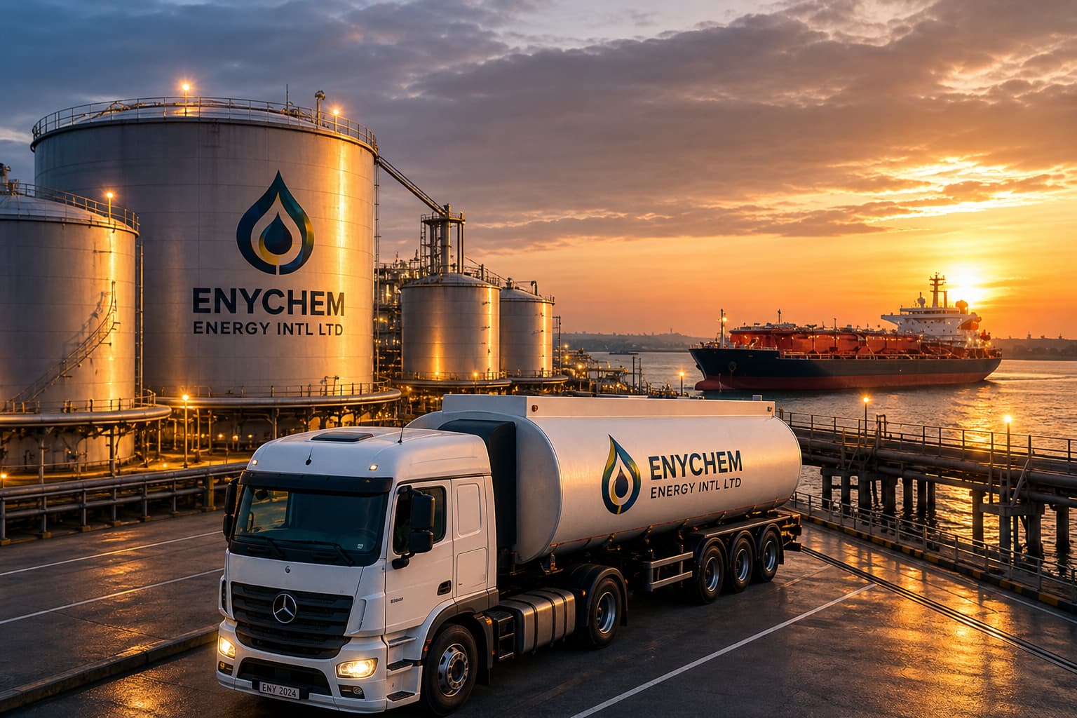 Storage tanks and a tanker truck at a terminal